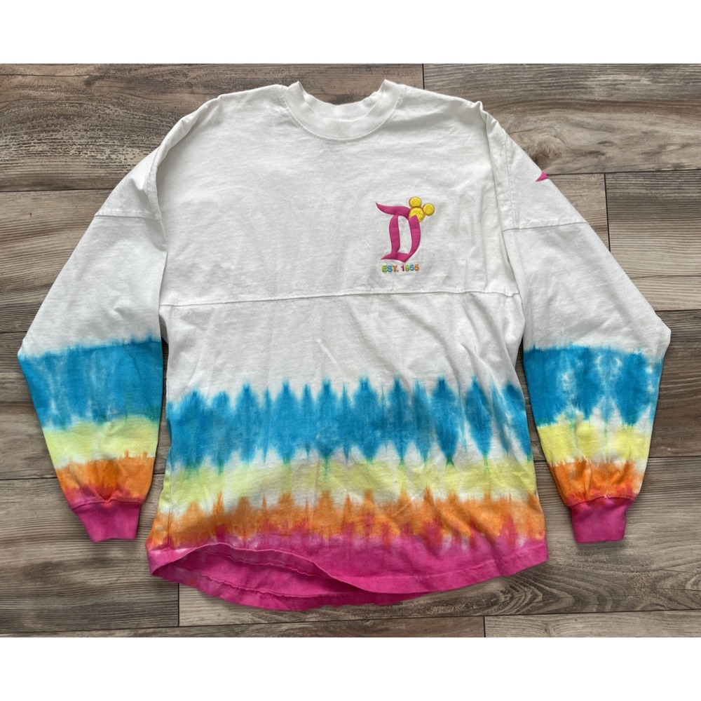 Disney Parks Disneyland Spirit Jersey Adult S White Tie Dye Sweatshirt Rainbow